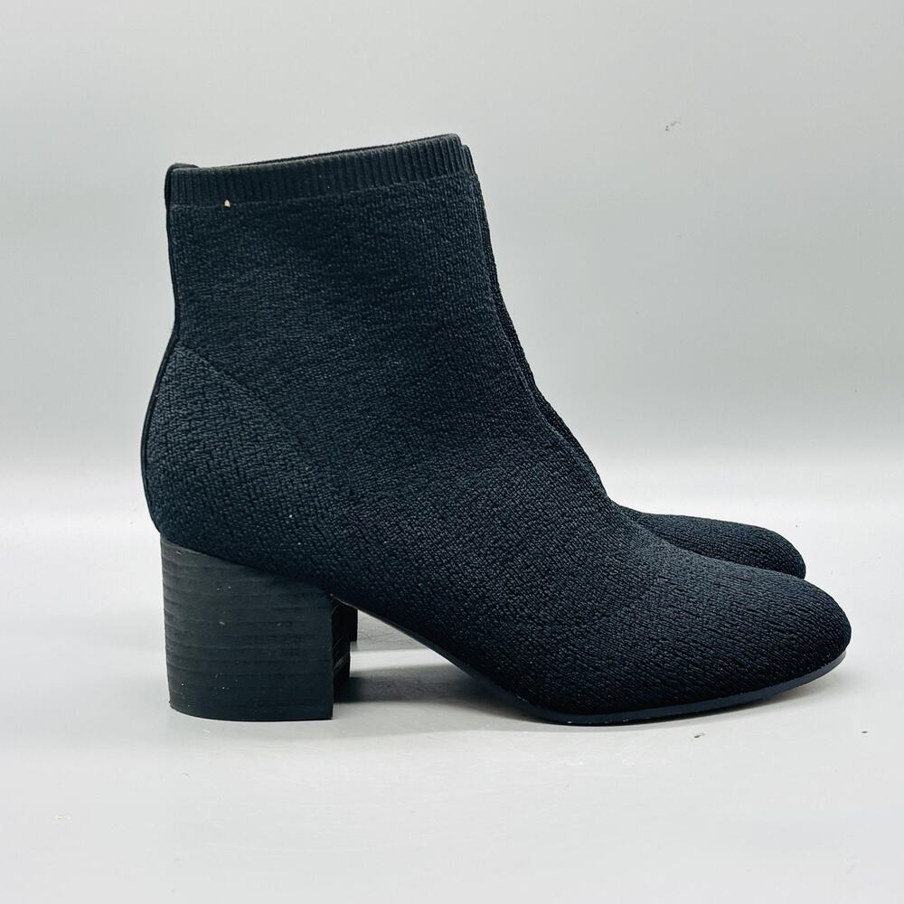 Eileen Fisher Boots Womens 6 Black Knit Sock Ankle Booties Block Heel Shoes